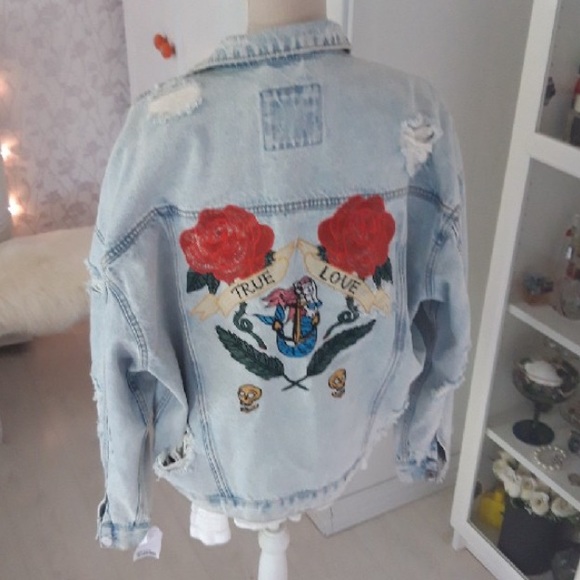 rose embroidered denim jacket mens